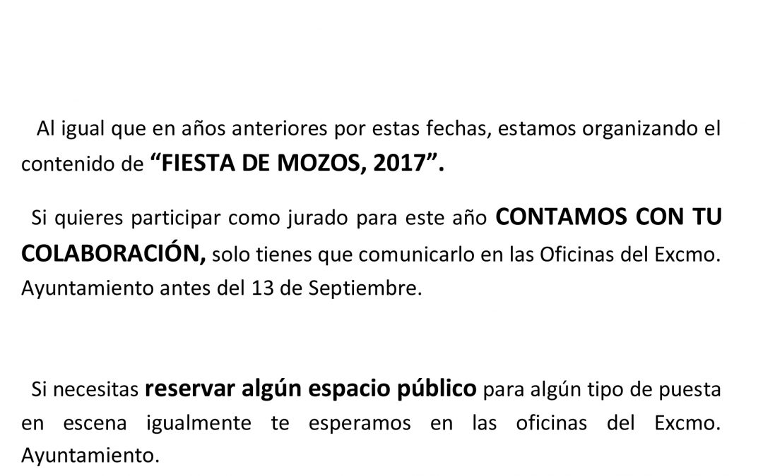 Contamos con tu COLABORACIÓN en Fiesta de Mozos 2017