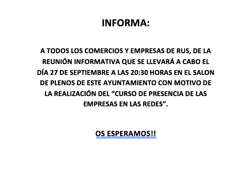REUNIÓN INFORMATIVA PARA COMERCIOS Y EMPRESAS