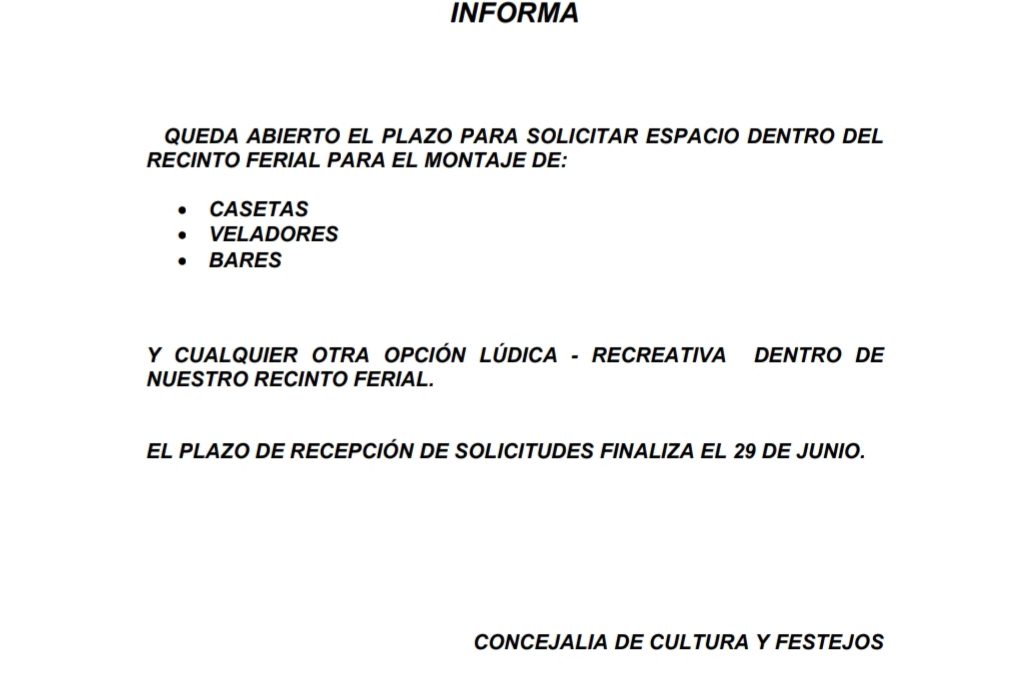 Plazo para solicitar espacio en el ferial