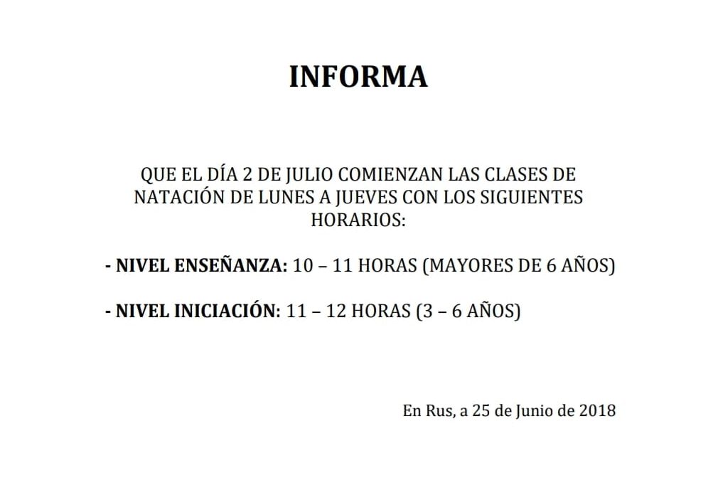 Cursos de Natación